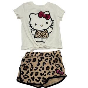 Hello Kitty Girl's 4 Two Piece Outfit Coordinated Leopard Print With Pink Bow